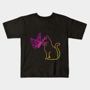 cat and butterfly Kids T-Shirt